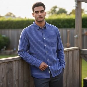 Marine Layer Shirt Men's L/XL Button Front Navy Striped USA Long Sleeve Marge